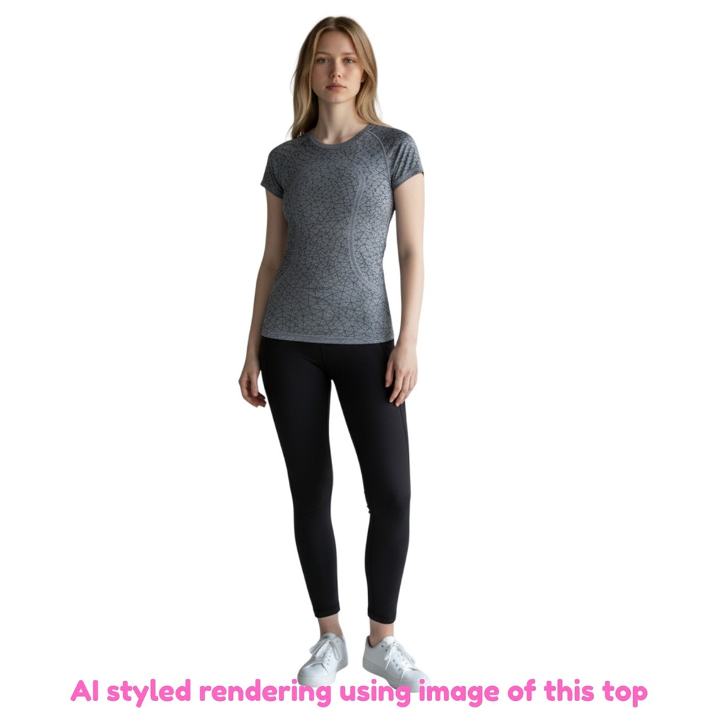 Lululemon Sz 8‎ Swiftly Tech Short Sleeve Crew Fitted Top Geometric Slate Blue